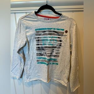 BOBOLI Boys SIZE 12 White Black & Blue Flecked Long Sleeve Tee Shirt